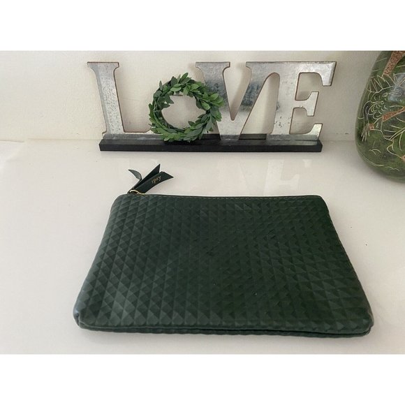 Vintage Ipsy Glam Cosmetics Makeup Bag Dark Green Bag Textured Zippered GUC - Picture 4 of 16